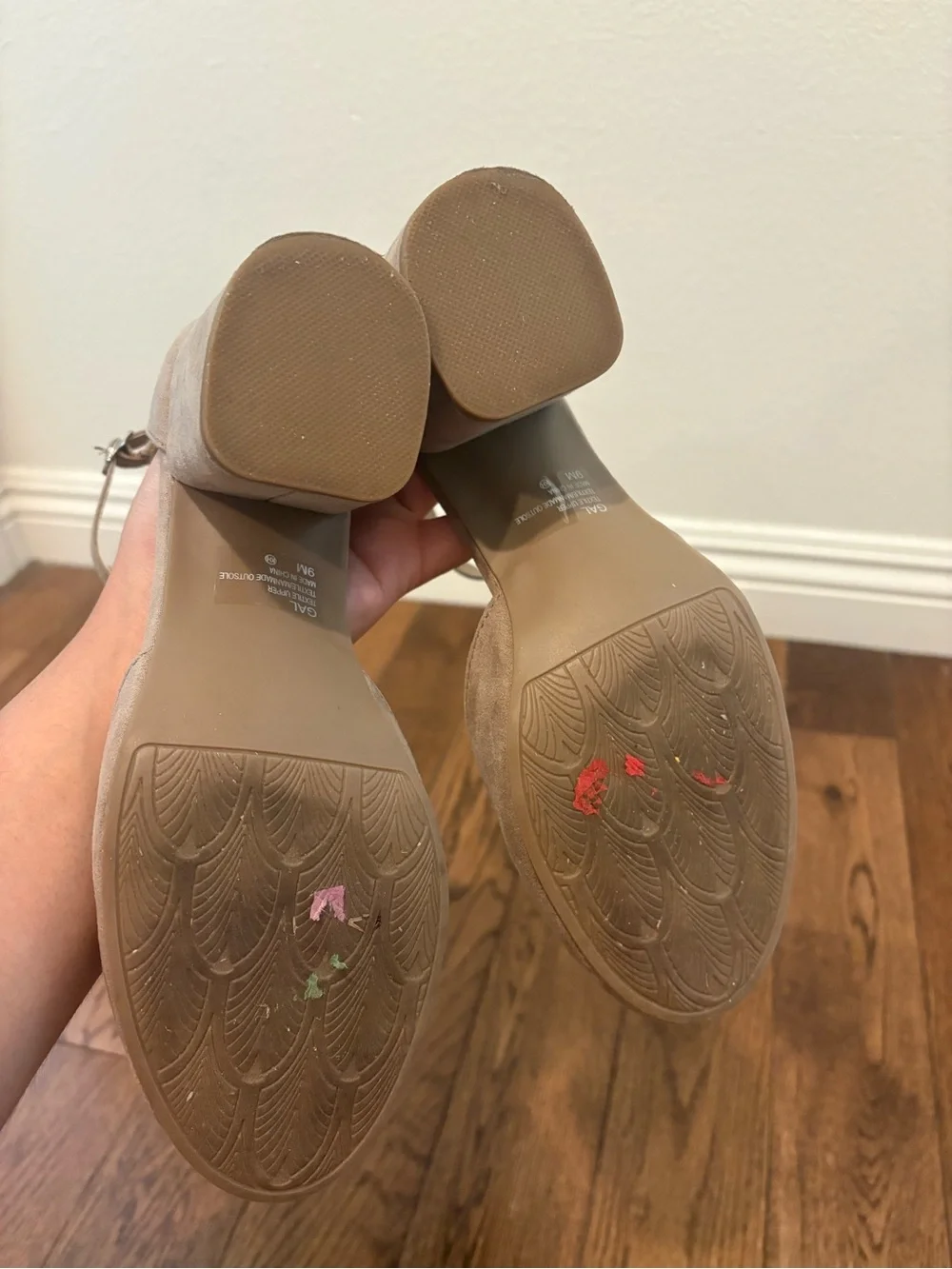 pop gal Taupe Suede Ankle-Strap Block Heels Size 9M